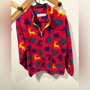 VINTAGE 90s FLEECE QUARTER ZIP WINTER PRINT WHISTLER Sweater